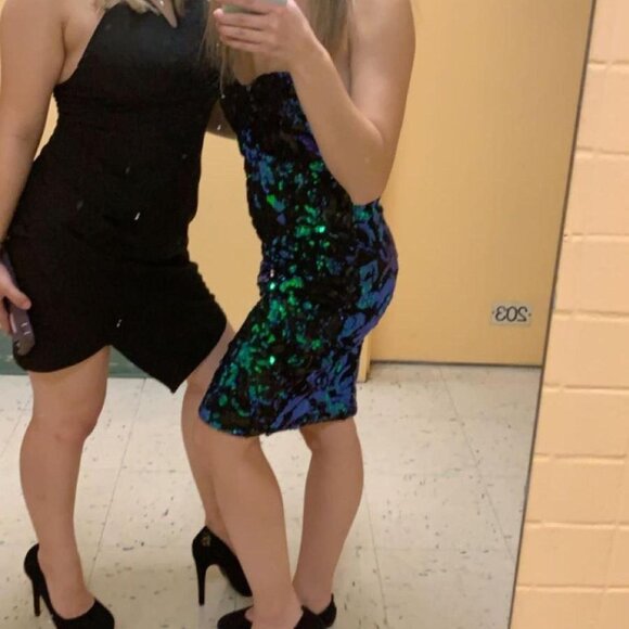 REVAMPED Dark Siren Iridescent Sequin Strapless Mini Cocktail Dress - XS - Picture 10 of 11